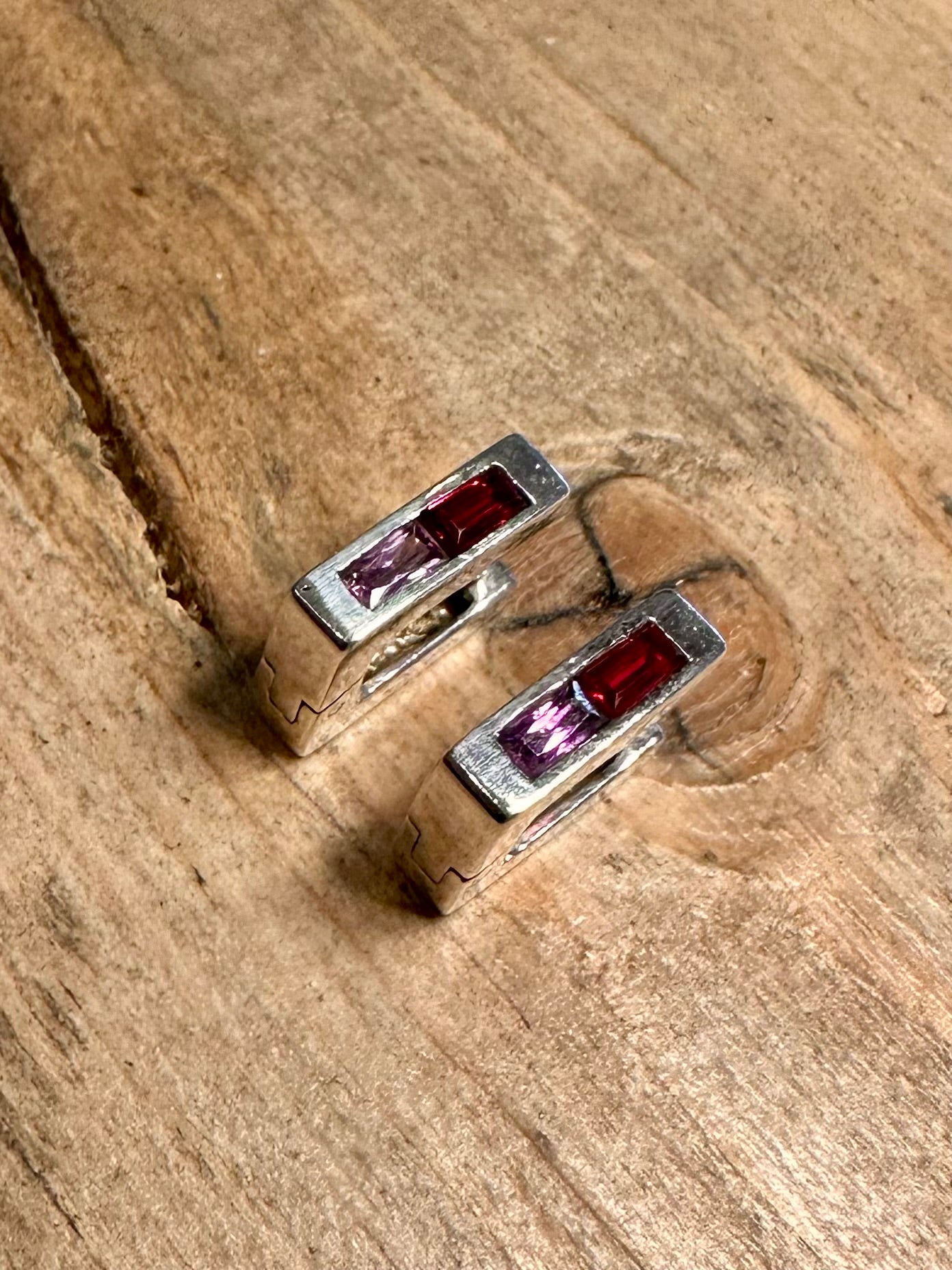 Modern Red and Purple Rectangle 925 Silver Earrings