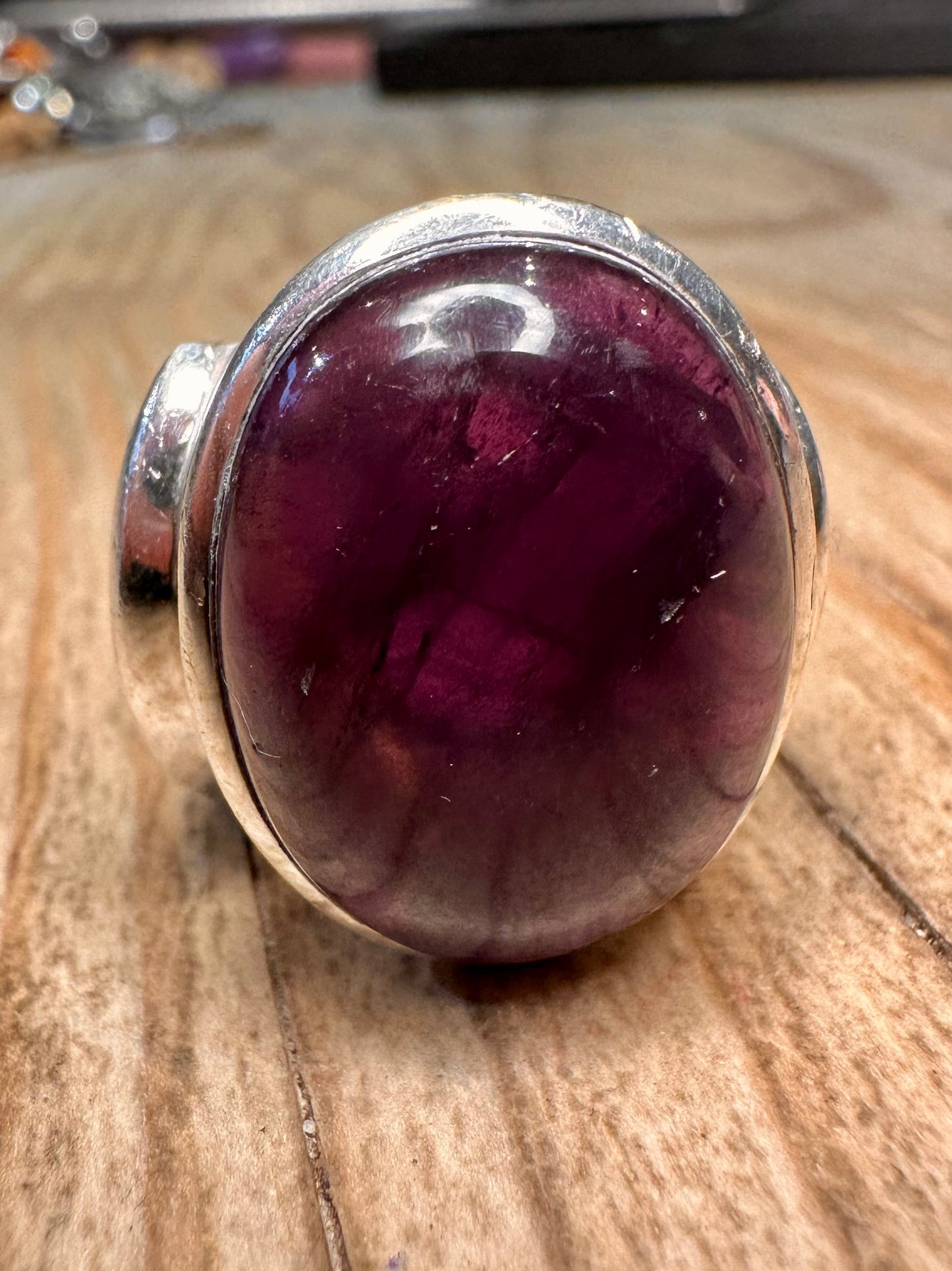 Abstract Chunky Amethyst Wavy 925 Sterling Silver Size O Ring