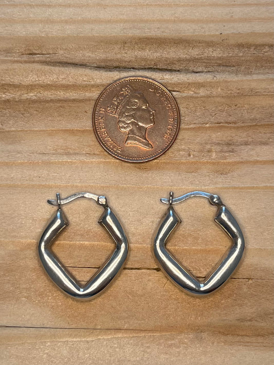 Diamond Shaped 925 Sterling Silver Hoop Earrings