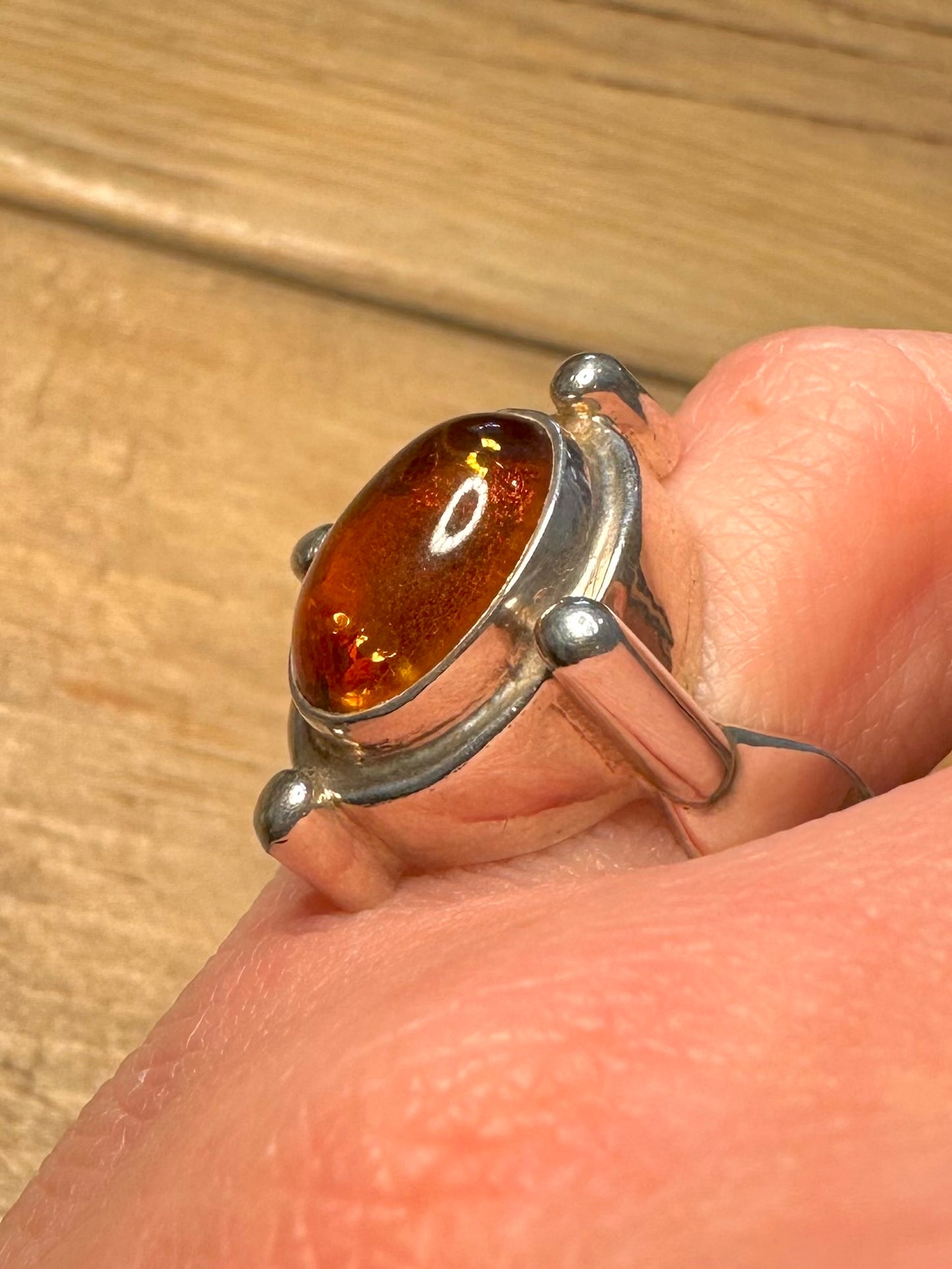 Abstract Modernist Chunky Amber 925 Silver Size N1/2 Ring