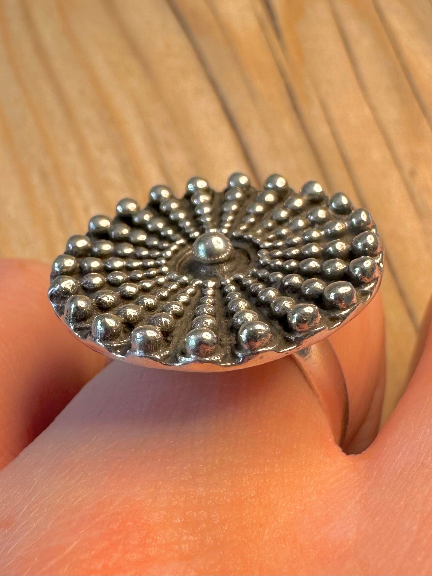 Vintage Disc Tribal Oxides 925 Sterling Silver Adjustable Size S Ring