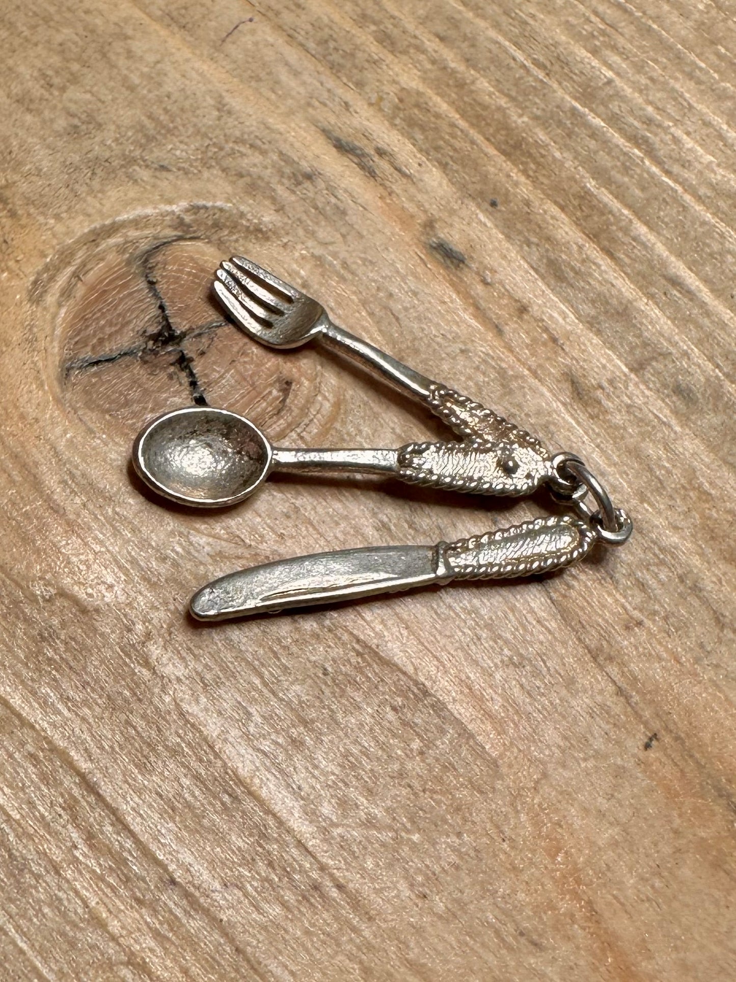 Vintage Cutlery Engraved 925 Silver Charm Pendant