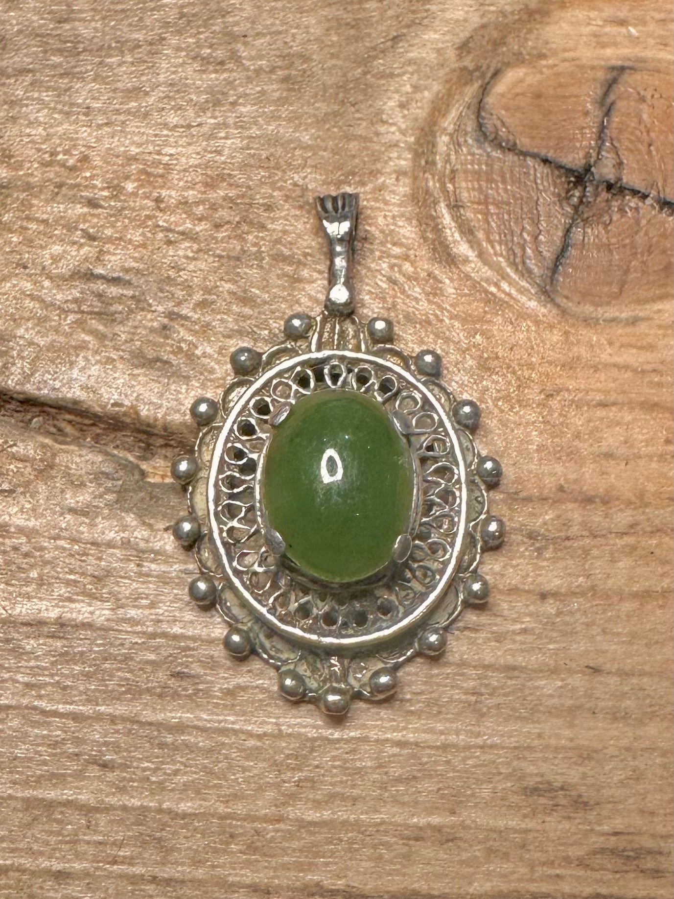 Vintage Jade Ornate 925 Silver Pendant