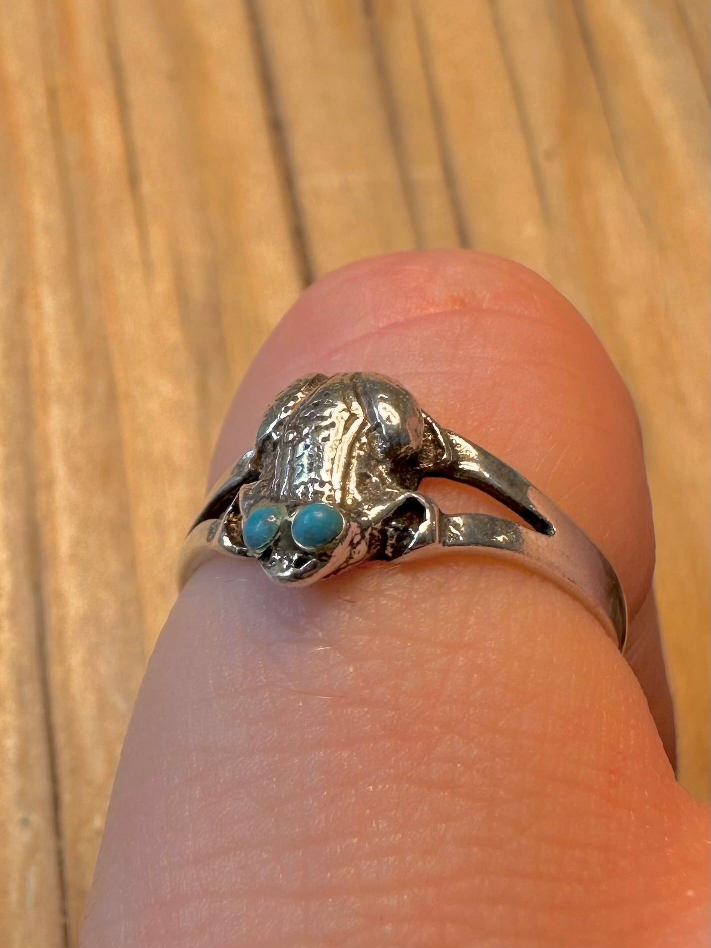 Vintage Frog Blue Eyes 925 Silver Size L Ring