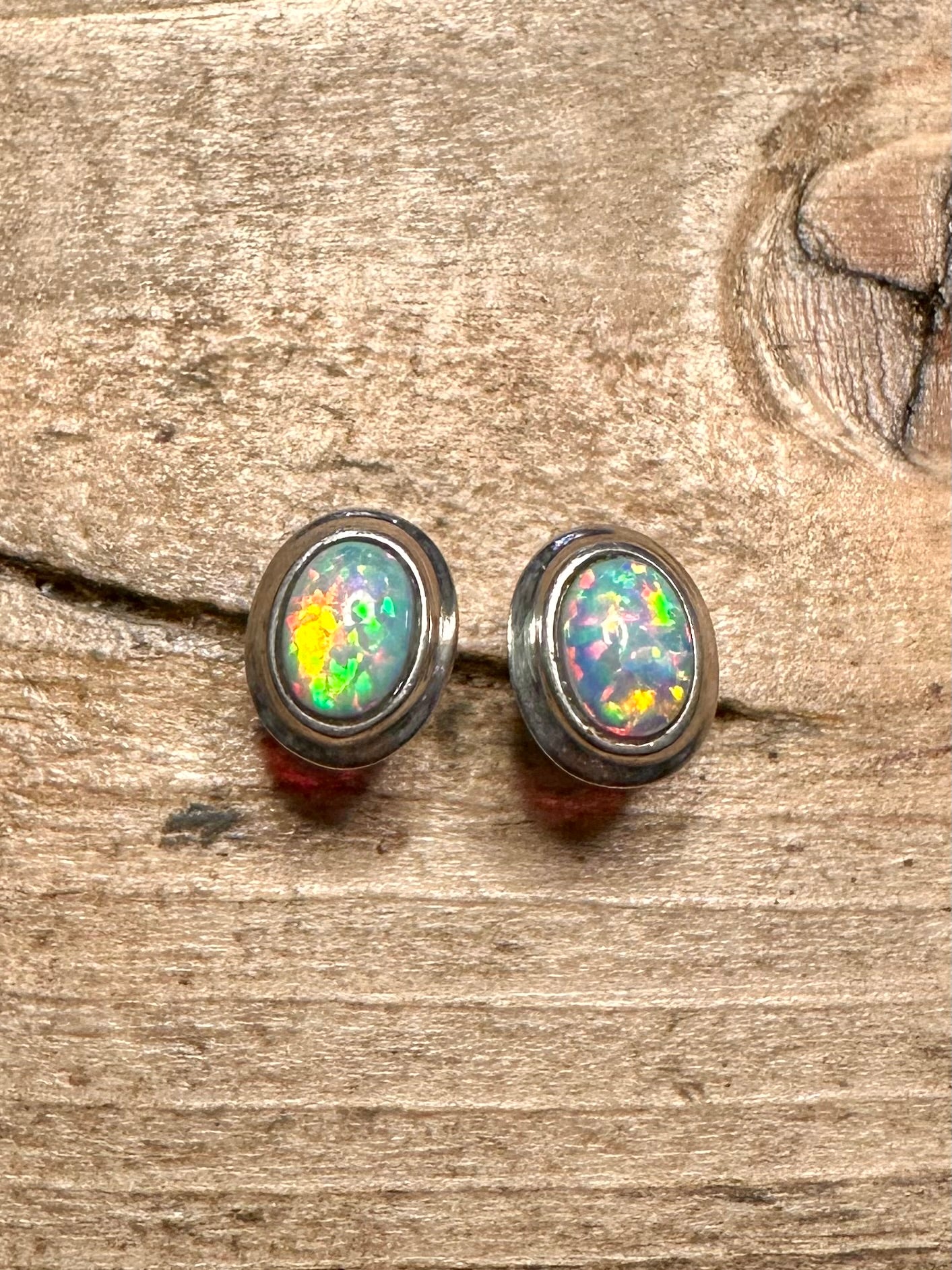 Vintage Opal Studs 925 Silver Earrings