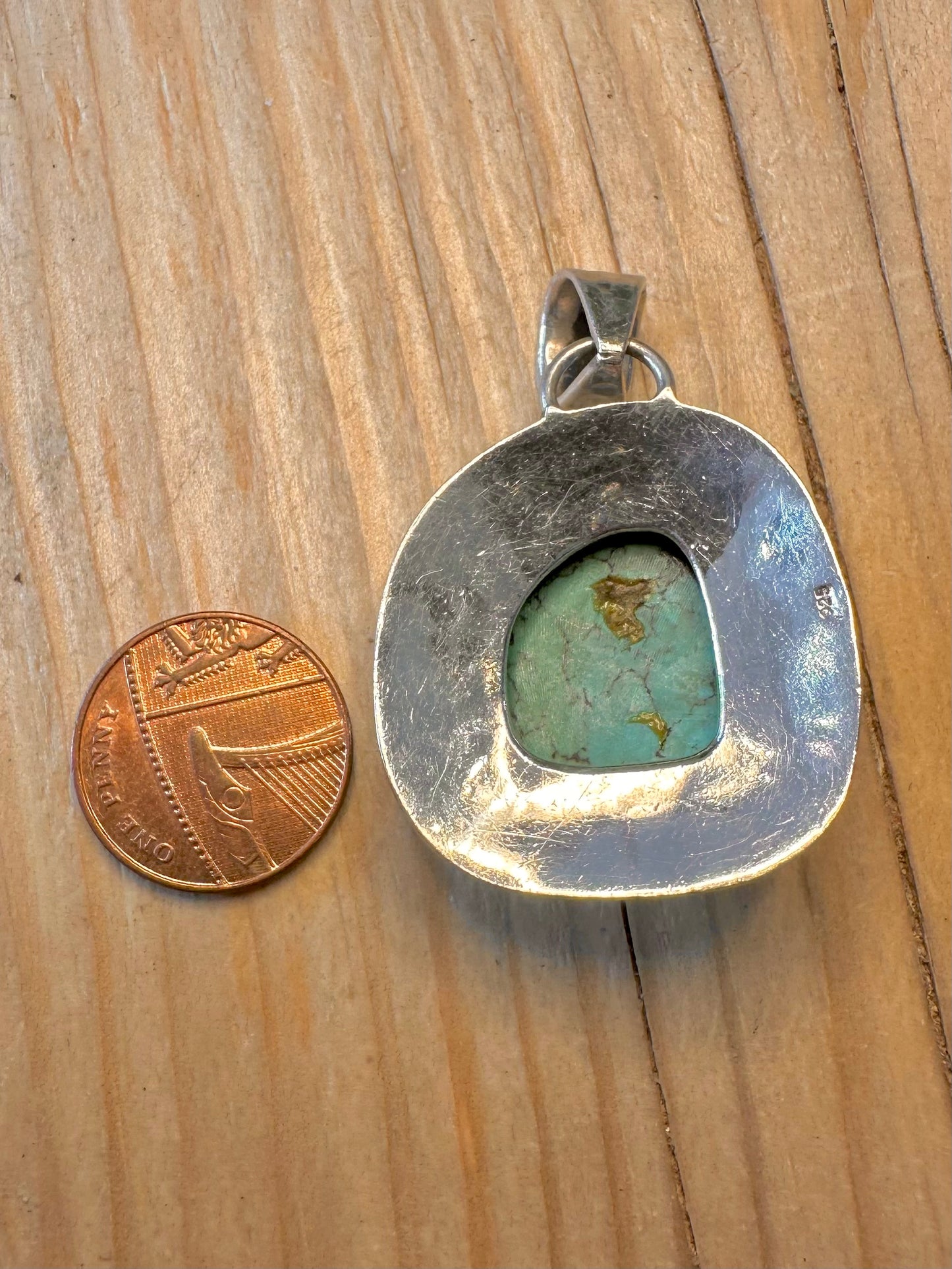 Abstract Hammered Turquoise 925 Silver Pendant
