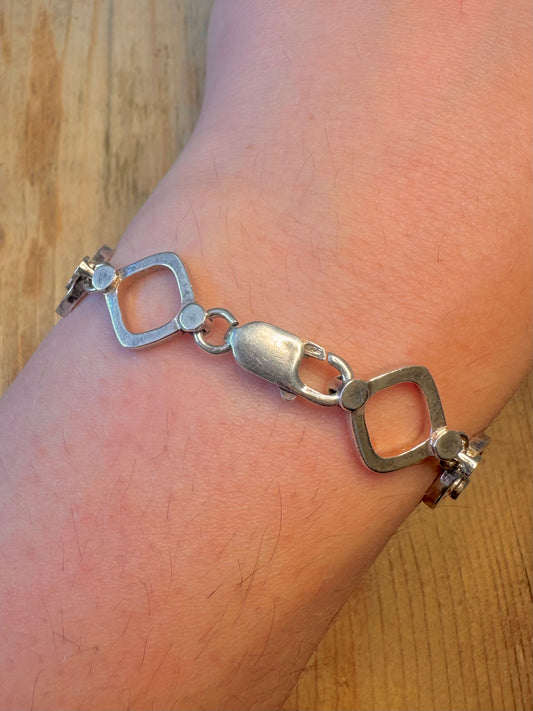 Geometric Circle Square Link Maker MM 925 Sterling Silver 7.5 inch Bracelet