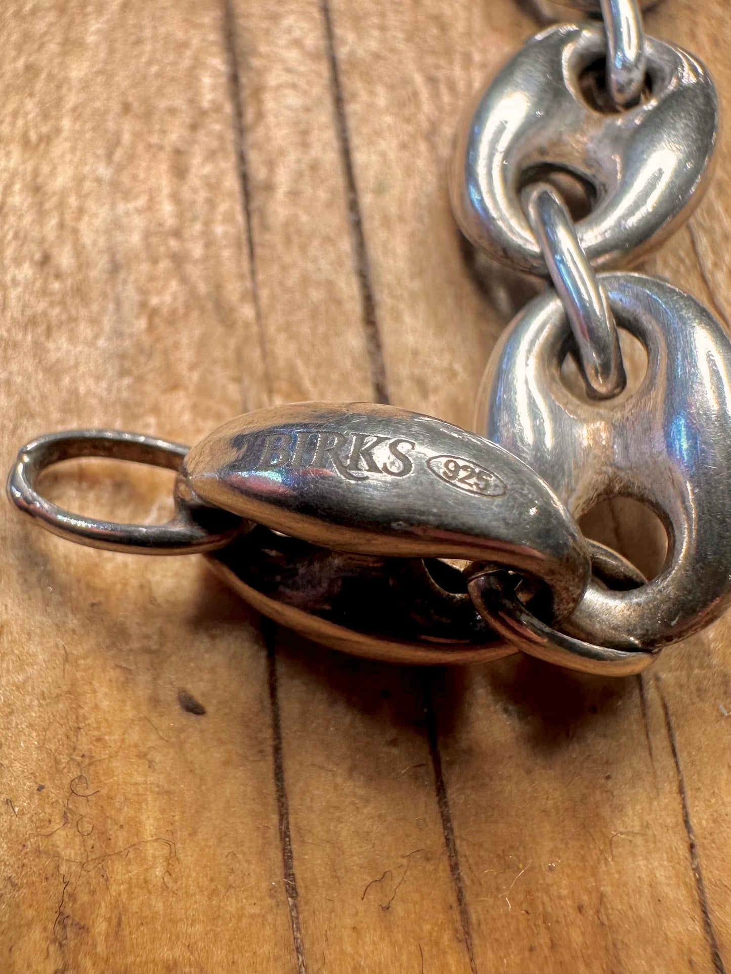 Modernist Coffee Bean Link Maker Birks 925 Sterling Silver 7.8 inch Bracelet