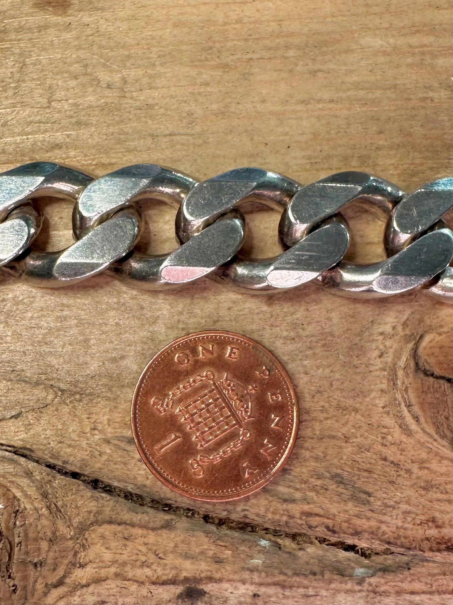 Vintage Chunky Curb Chain 925 Silver 9 inch Bracelet