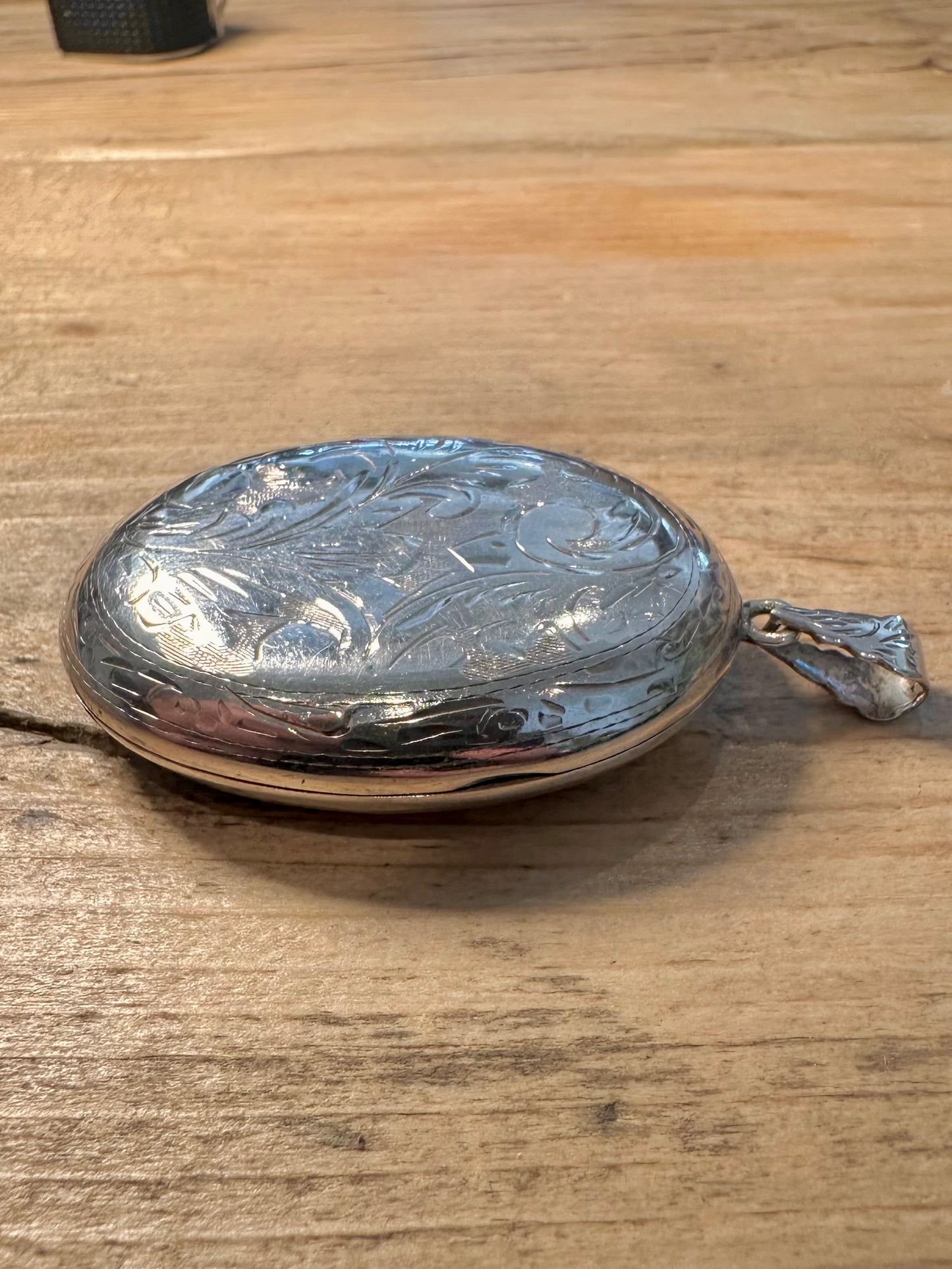 Vintage Large Oval Engraved 925 Silver Locket Pendant