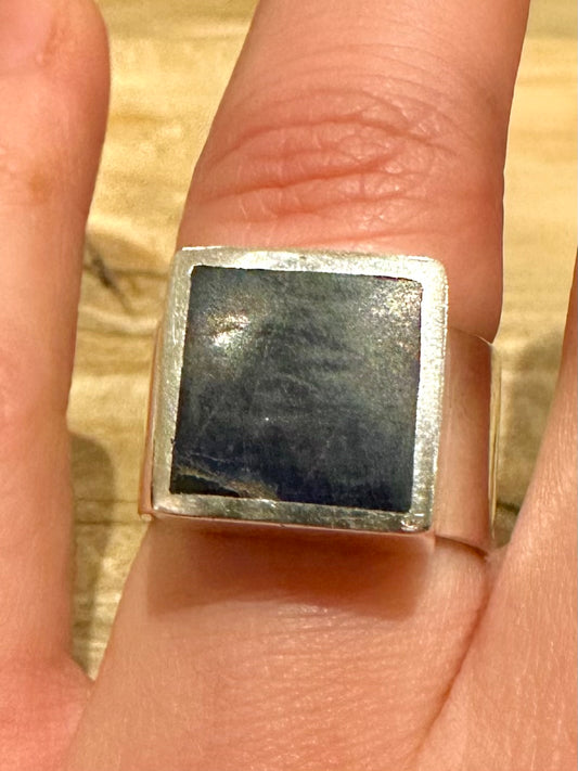 Vintage Square Lapis Chunky 925 Silver Size P1/2 Ring