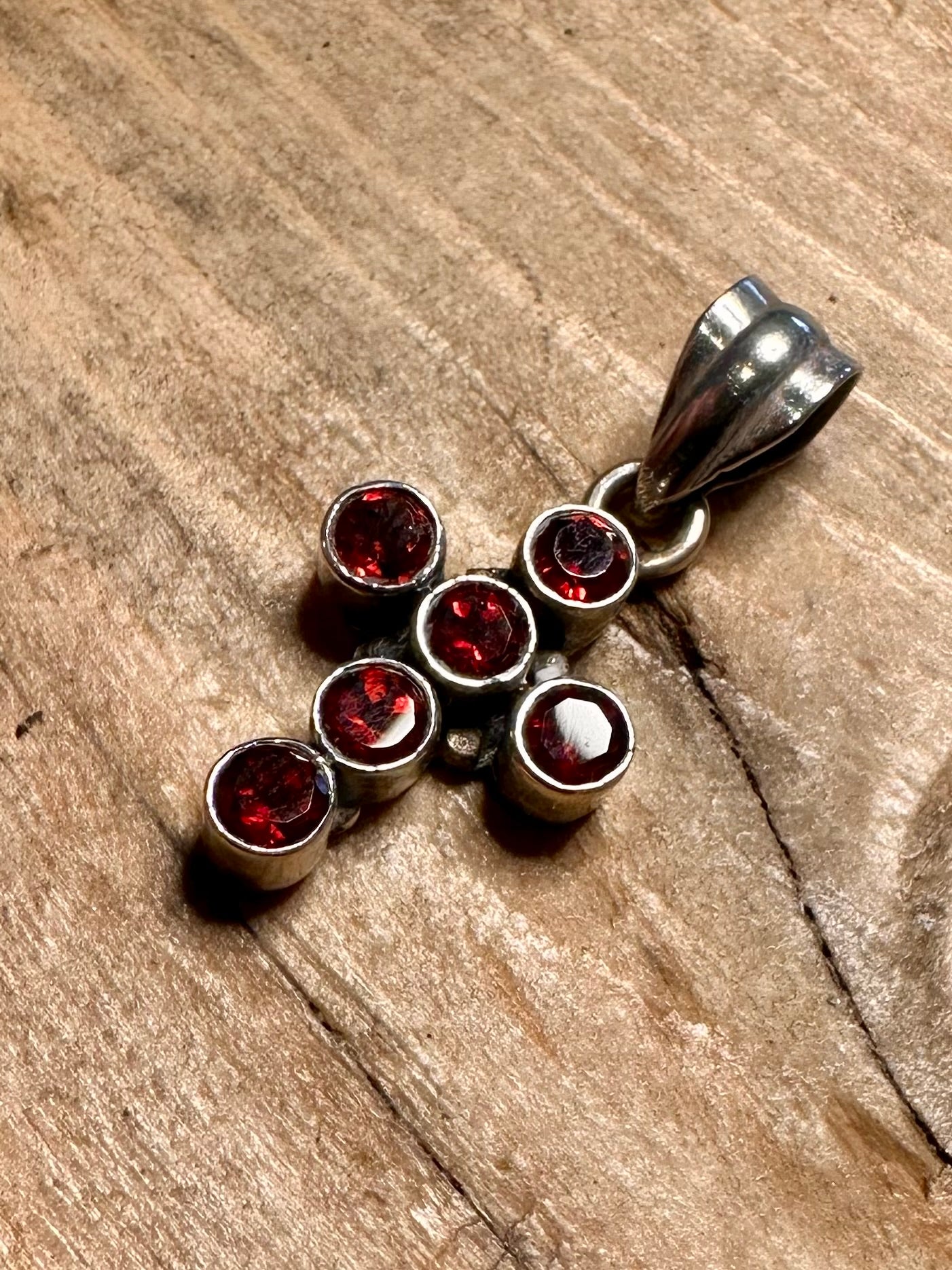 Vintage Garnet Cross 925 Silver Pendant