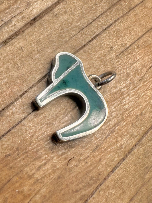 Vintage Chai Blue Inlay 925 Sterling Silver Pendant