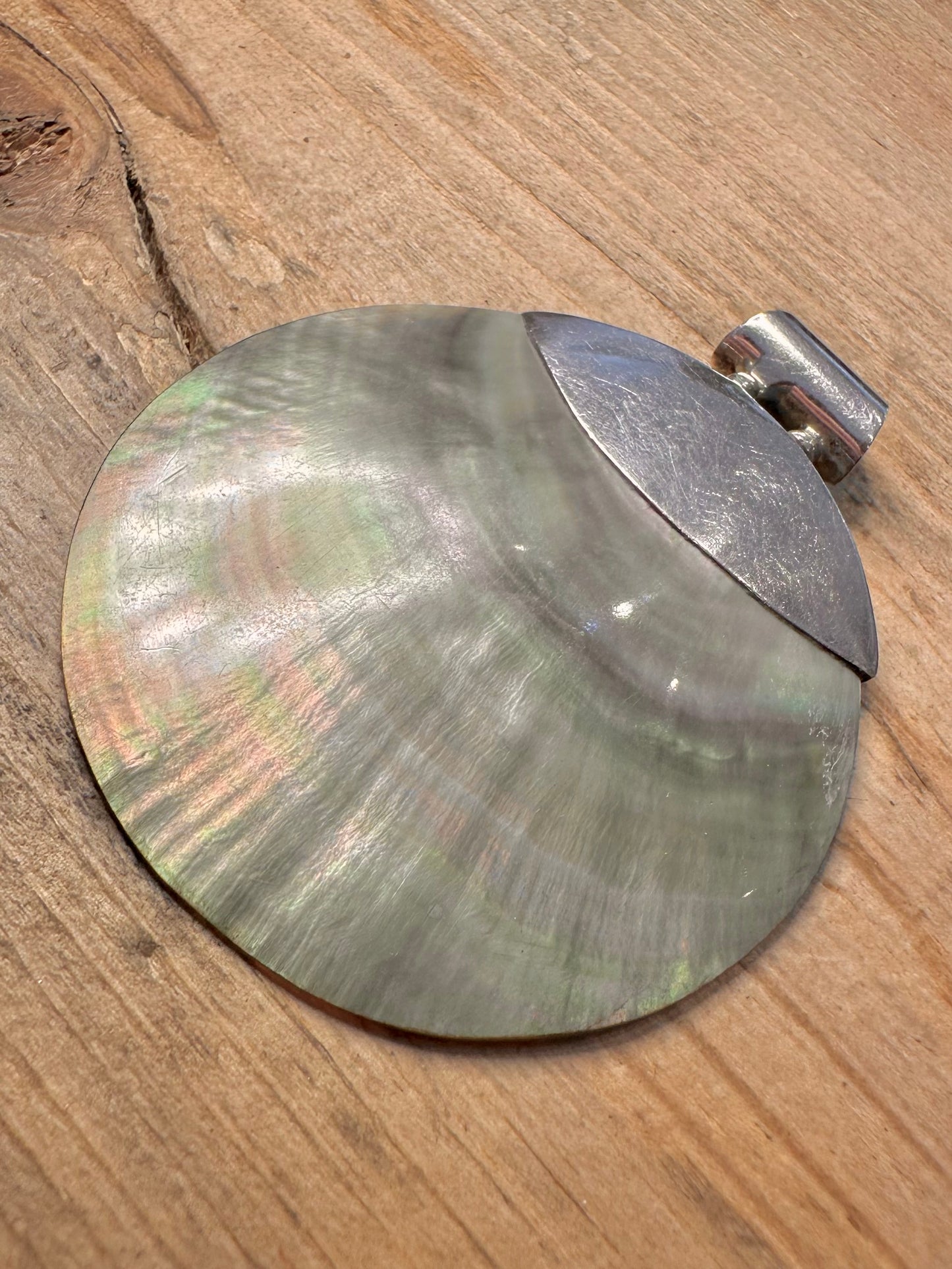 Modern Large Circle Mother of Pearl 925 Silver Pendant