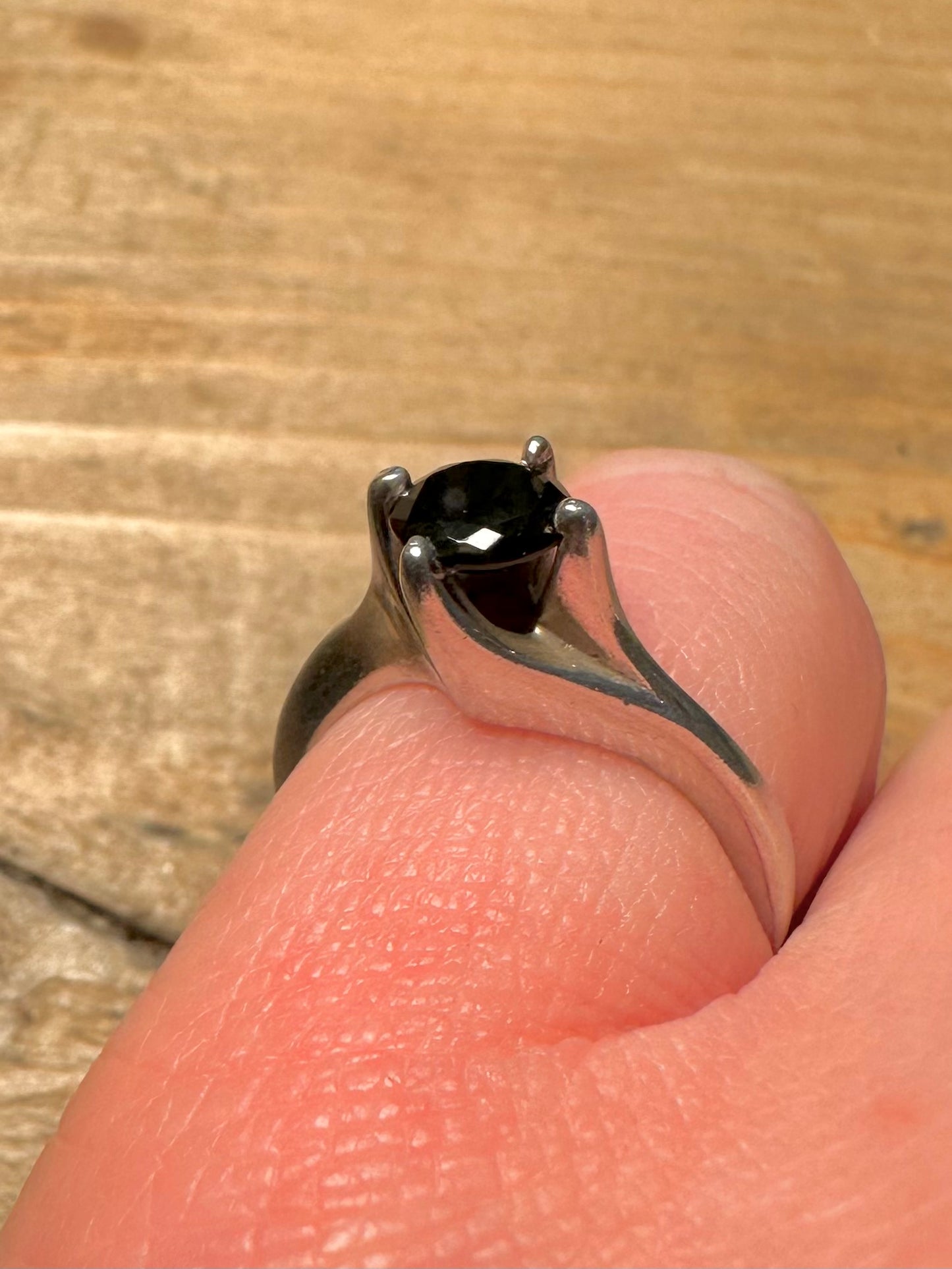 Vintage Black Stone 925 Silver Size N Ring