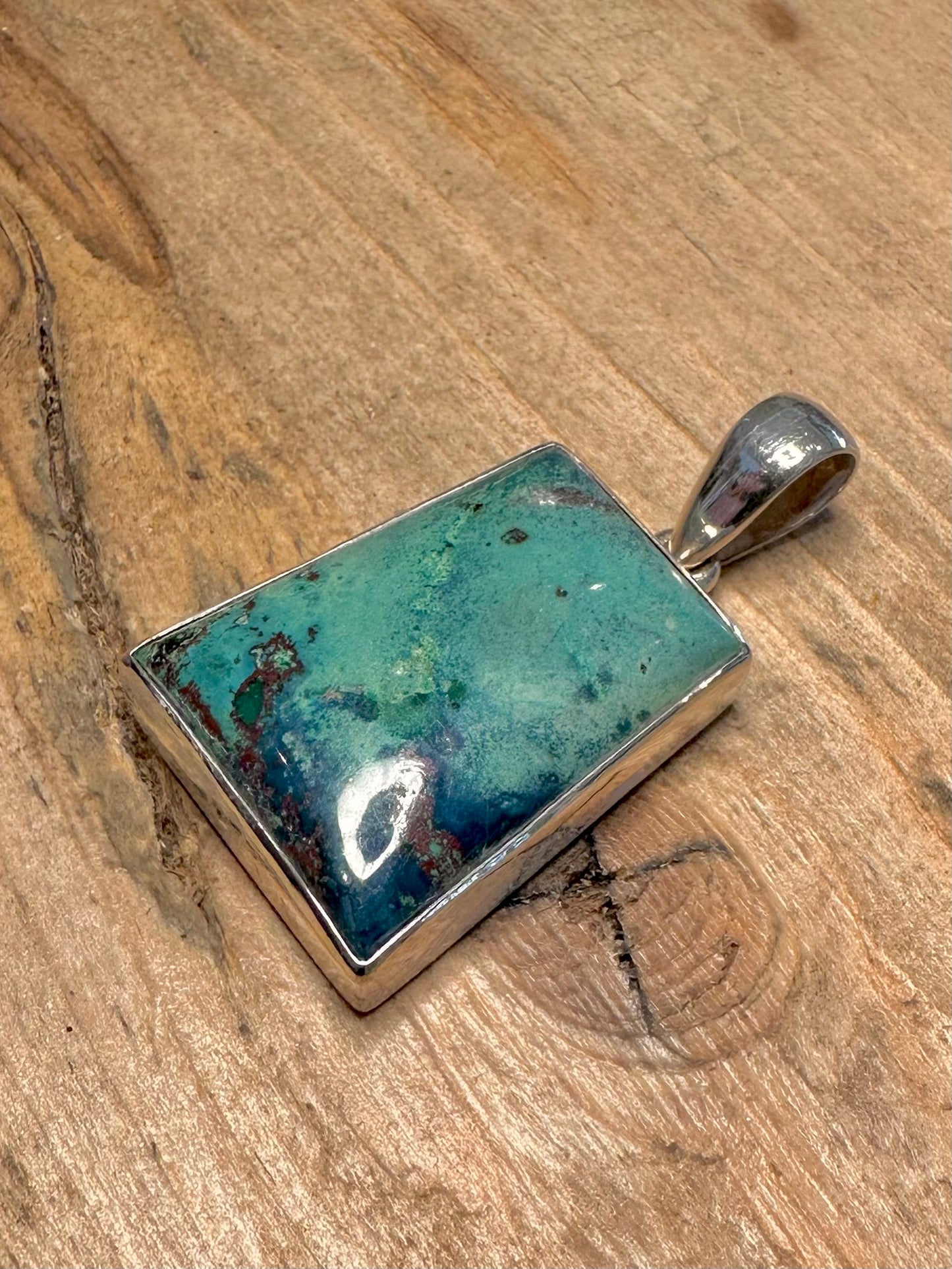 Abstract Turquoise Rectangular 925 Silver Pendant