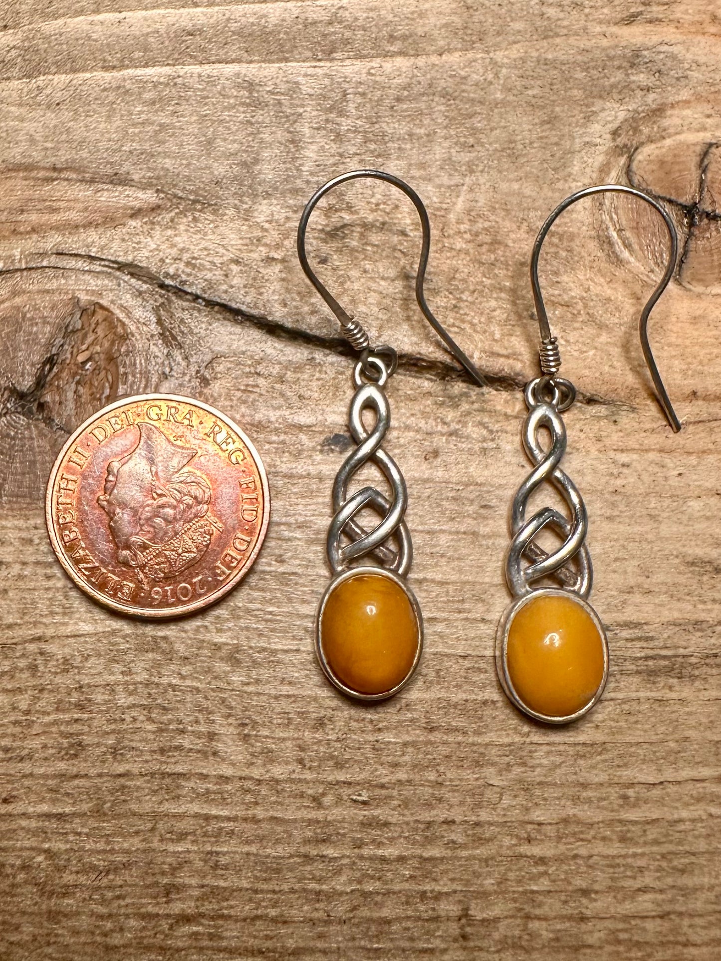 Vintage Celtic Butterscotch Amber 925 Silver Earrings