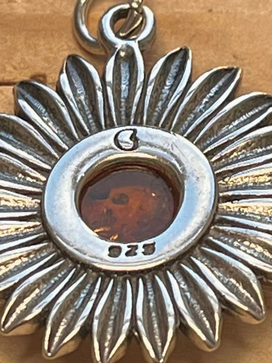 Amber Flower 925 Sterling Silver Pendant