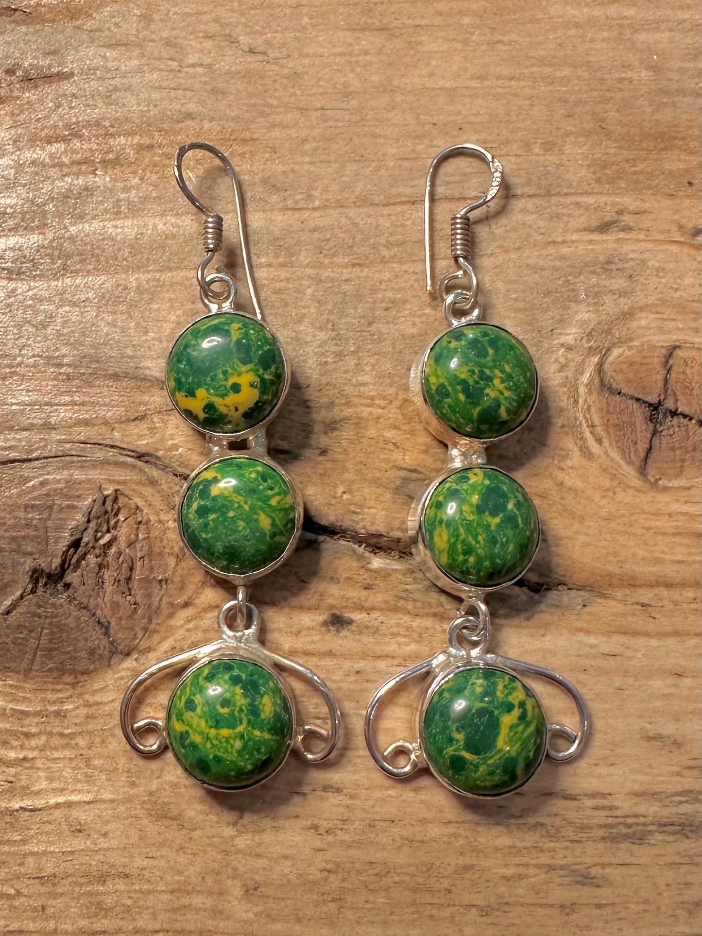 Vintage Green Dangle Circle 925 Silver Earrings