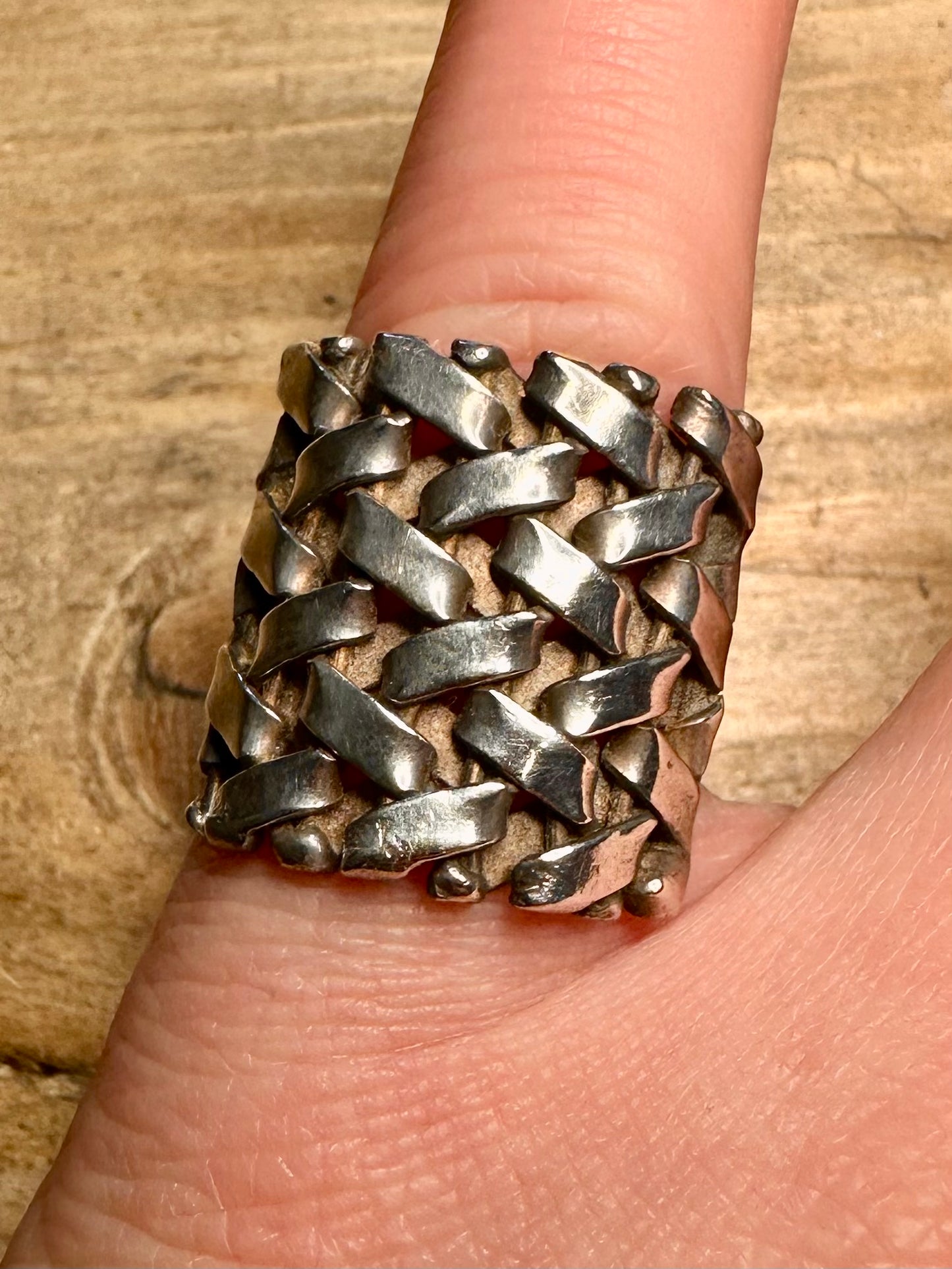 Abstract Braided Square 925 Silver Size N Ring