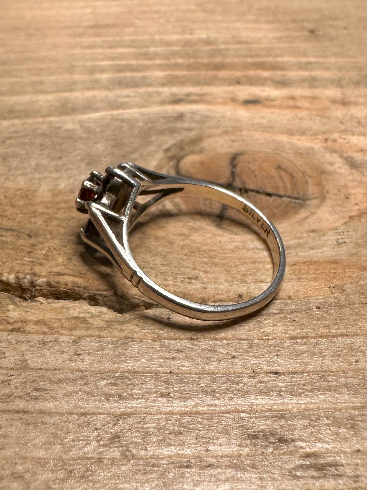 Vintage Garnet Cluster 925 Silver Size L Ring