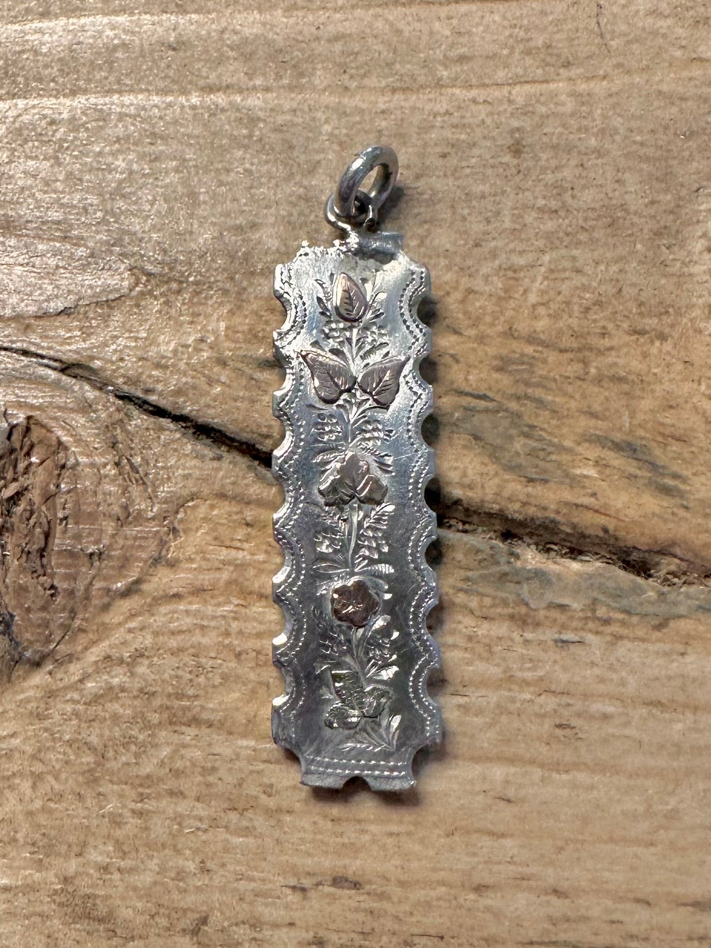 Antique 1893 Floral Engraved Gold on 925 Silver Chester Pendant