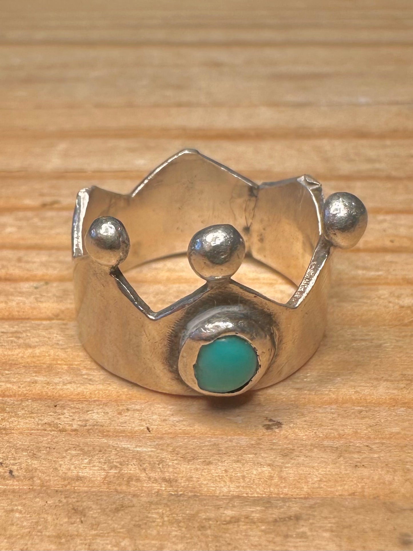 Vintage Crown Blue Stone 925 Sterling Silver Size M1/2 Ring