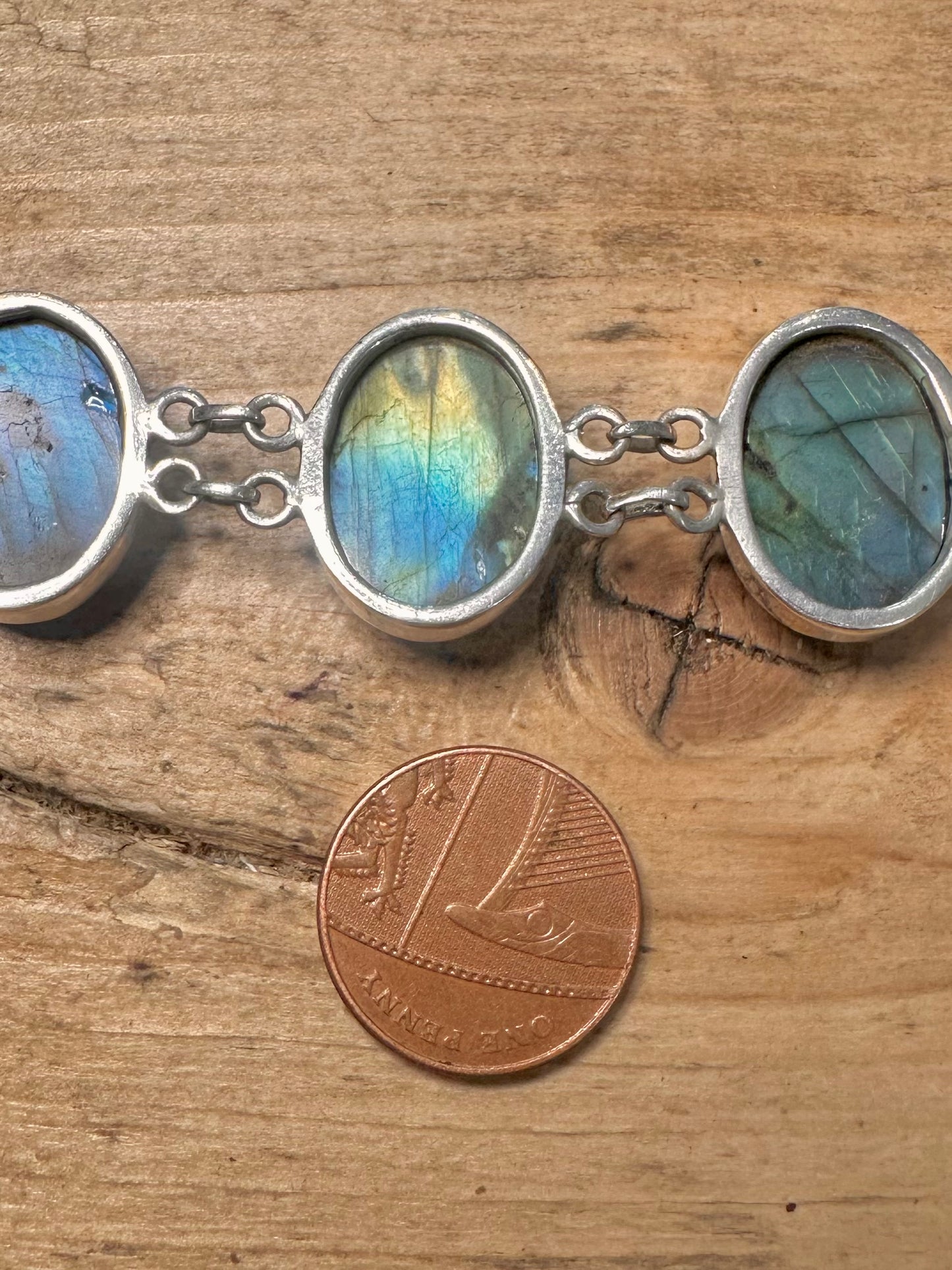 Vintage Labradorite T Bar 925 Silver 6.3 to 7.3 inch Bracelet