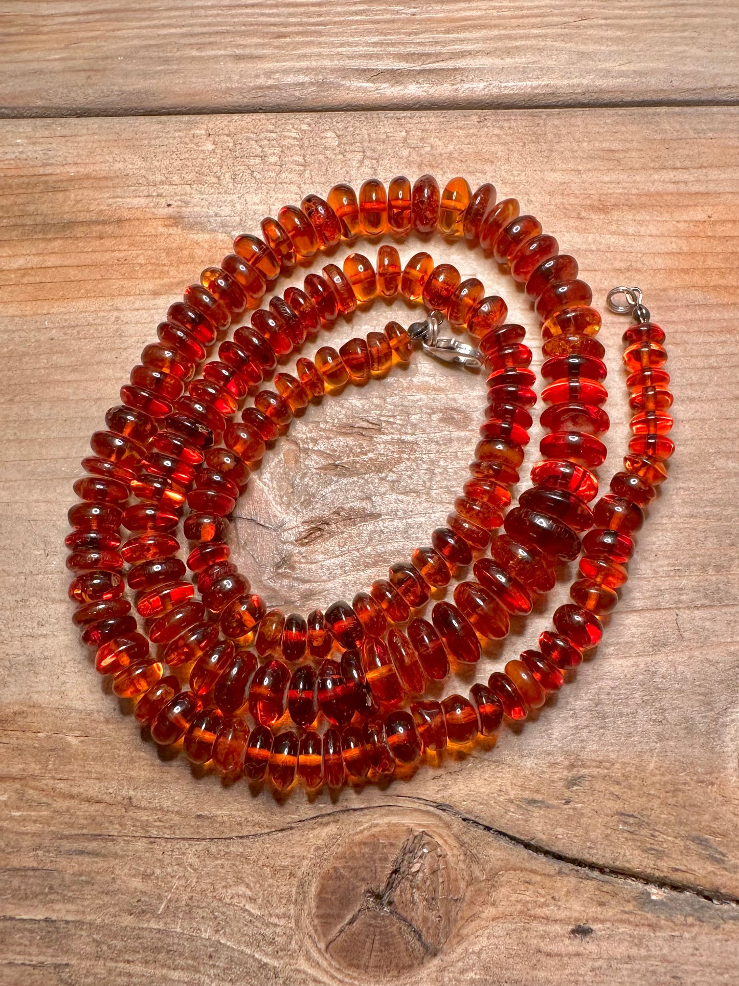 Vintage Amber Beads String 925 Silver Clasp 25 inch Necklace