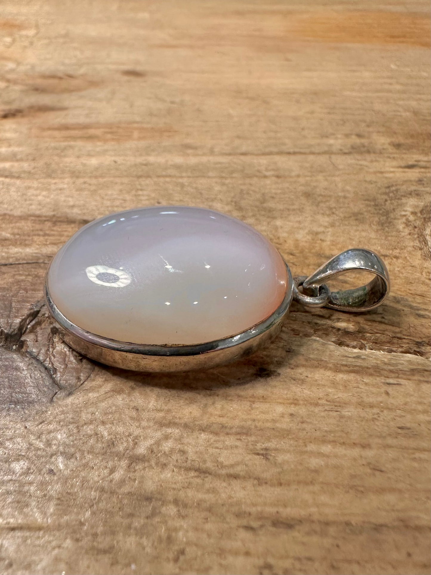Vintage Pink Natural Oval 925 Silver Pendant