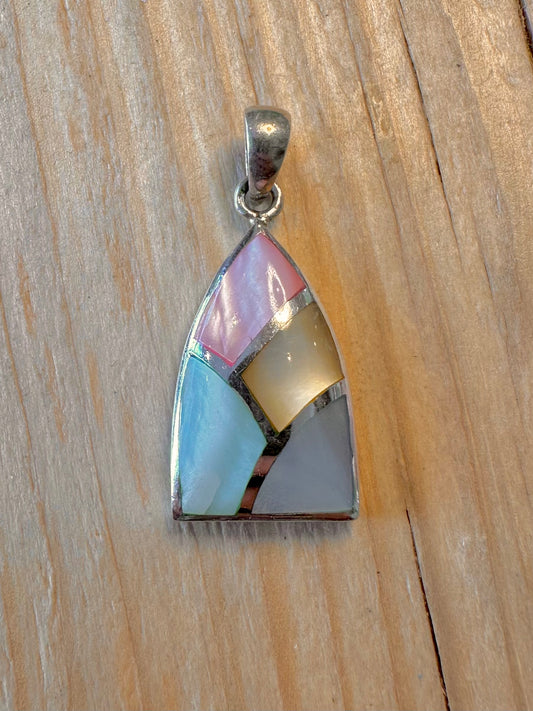 Vintage Multi Coloured Mother of Pearl 925 Silver Pendant
