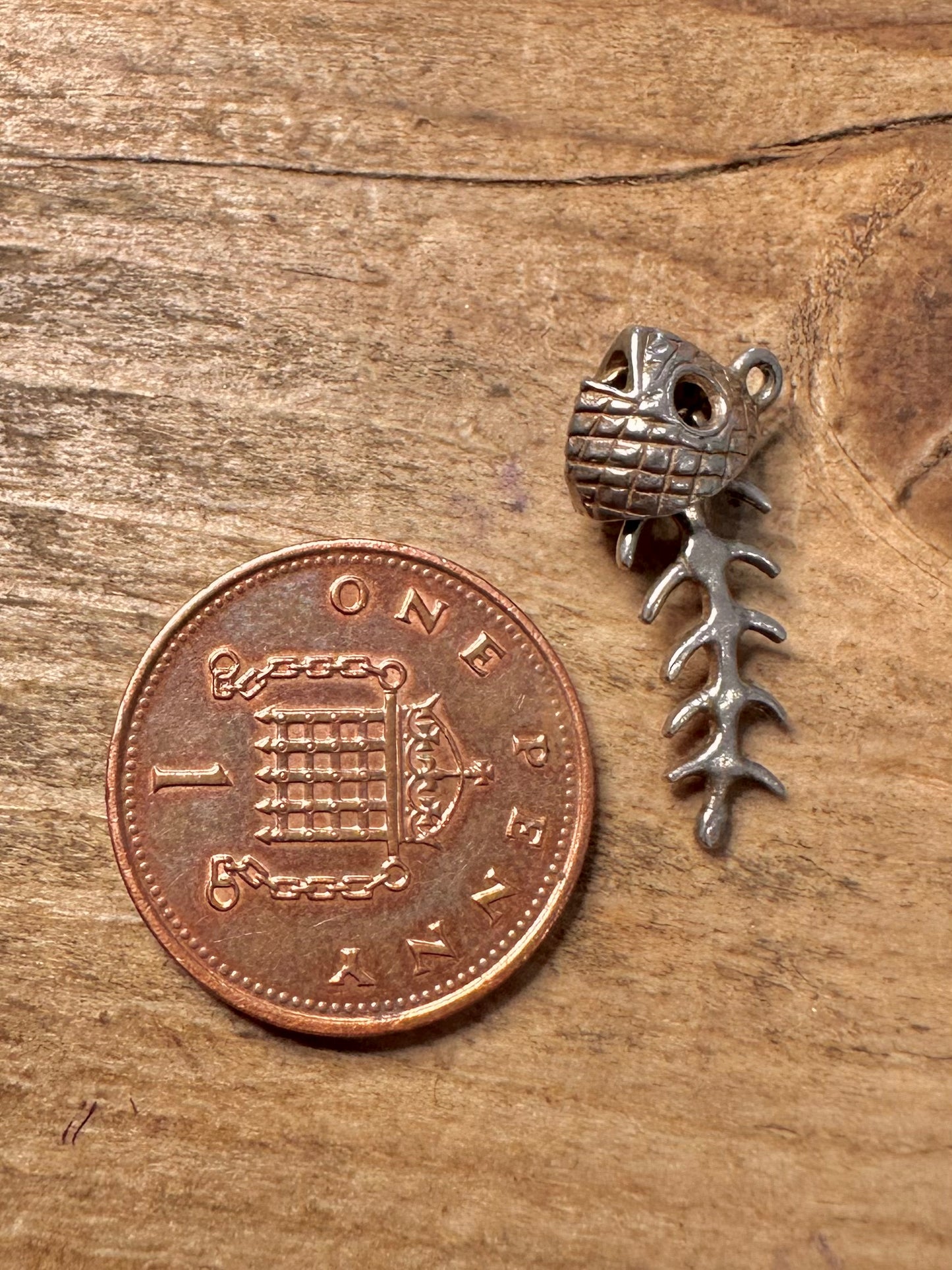 Vintage Fish Bones 925 Silver Charm Pendant