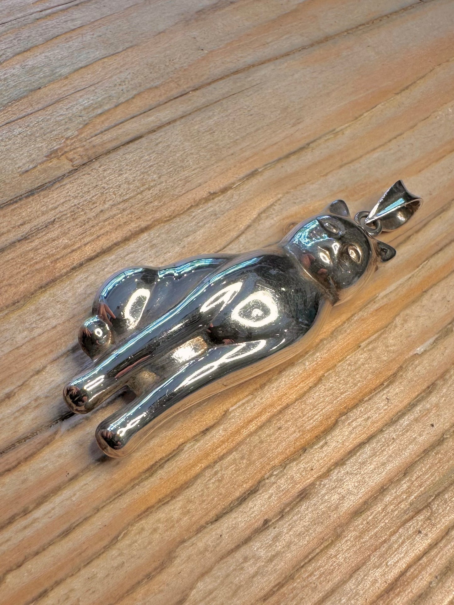 Vintage Large Cat 925 Sterling Silver Pendant