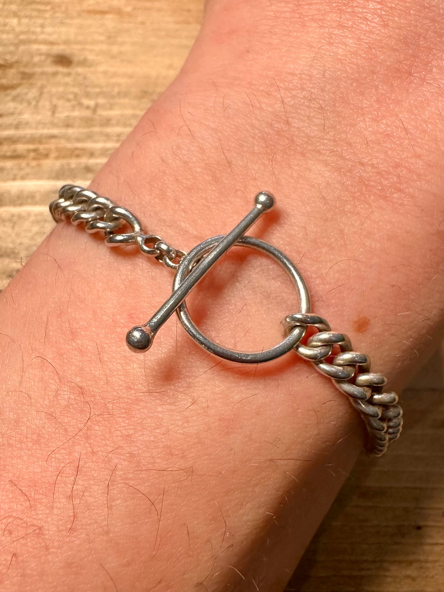 Vintage Curb Chain T Bar Clasp 925 Silver 7 inch Bracelet