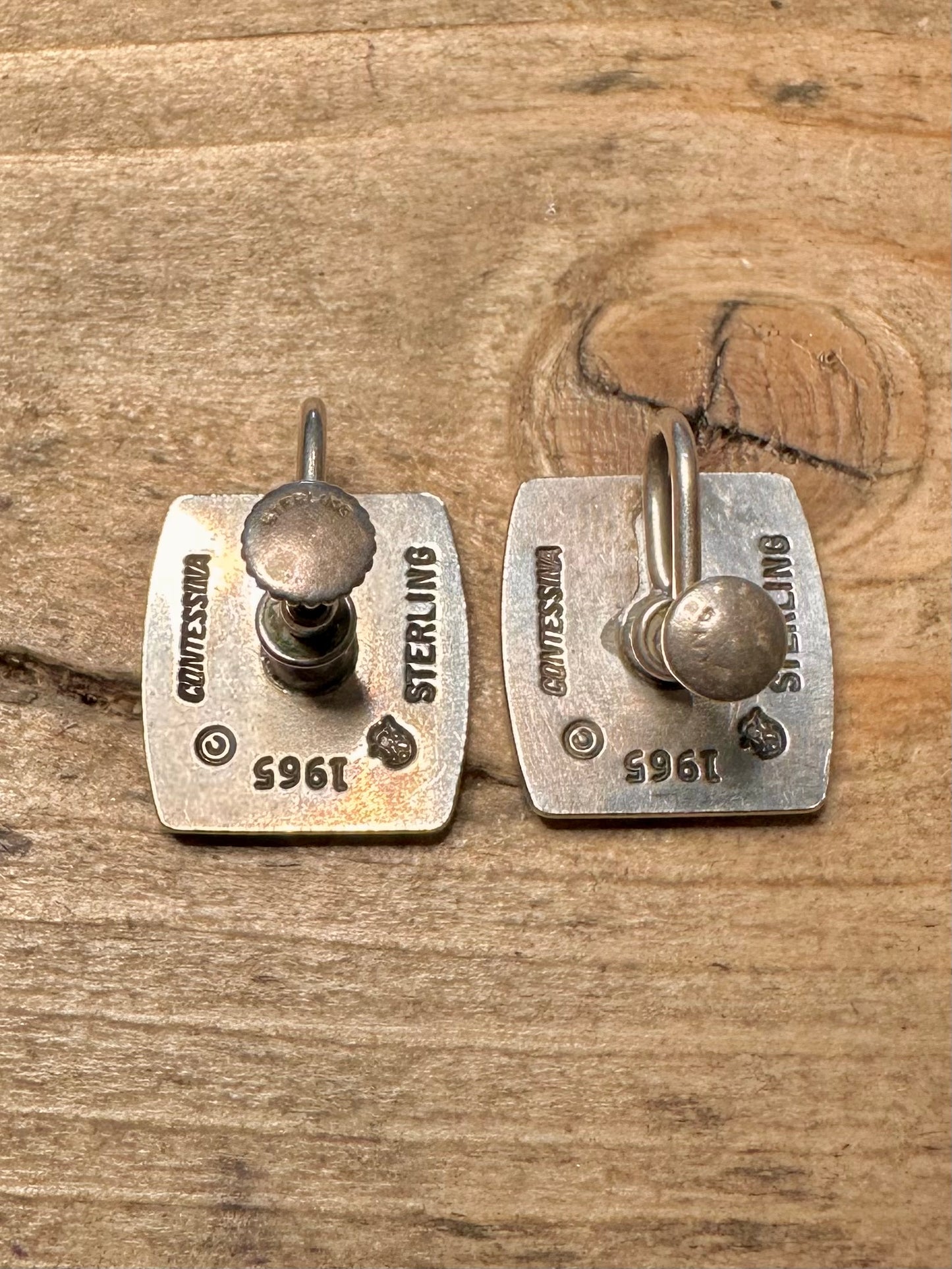 Vintage 1965 Floral Square Contessina Screw On 925 Silver Earrings