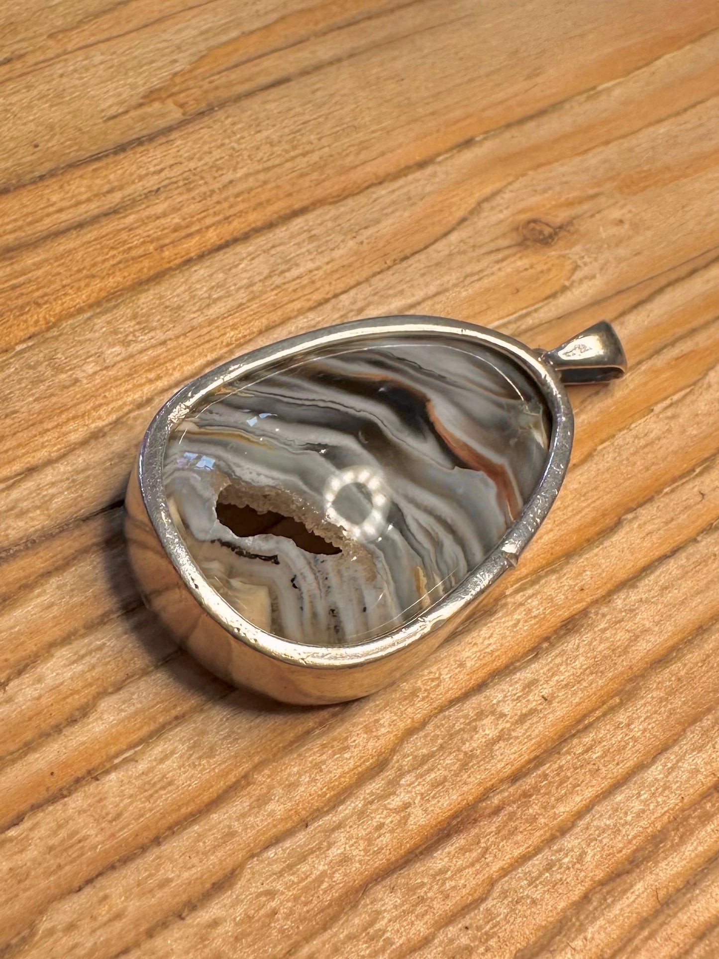 Abstract Druzy Geode Sliced 925 Sterling Silver Pendant