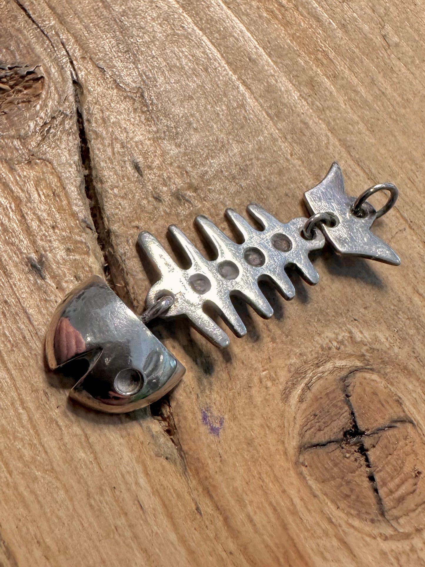 Vintage Articulated Fish Bones 925 Silver Pendant