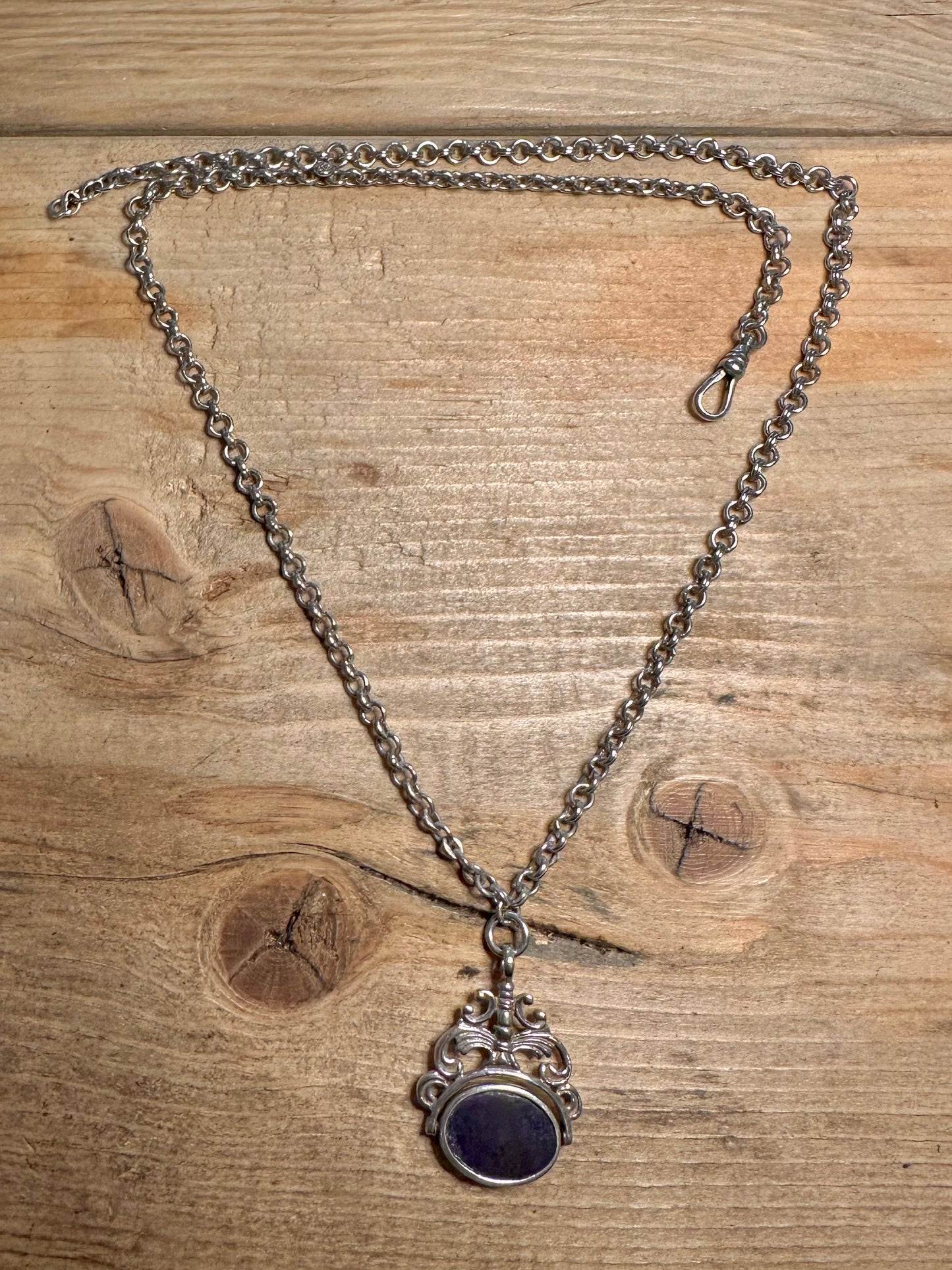 Vintage Mother of Pearl and Lapis Revolving Belcher Chain Albert Clasp 22 inch Necklace