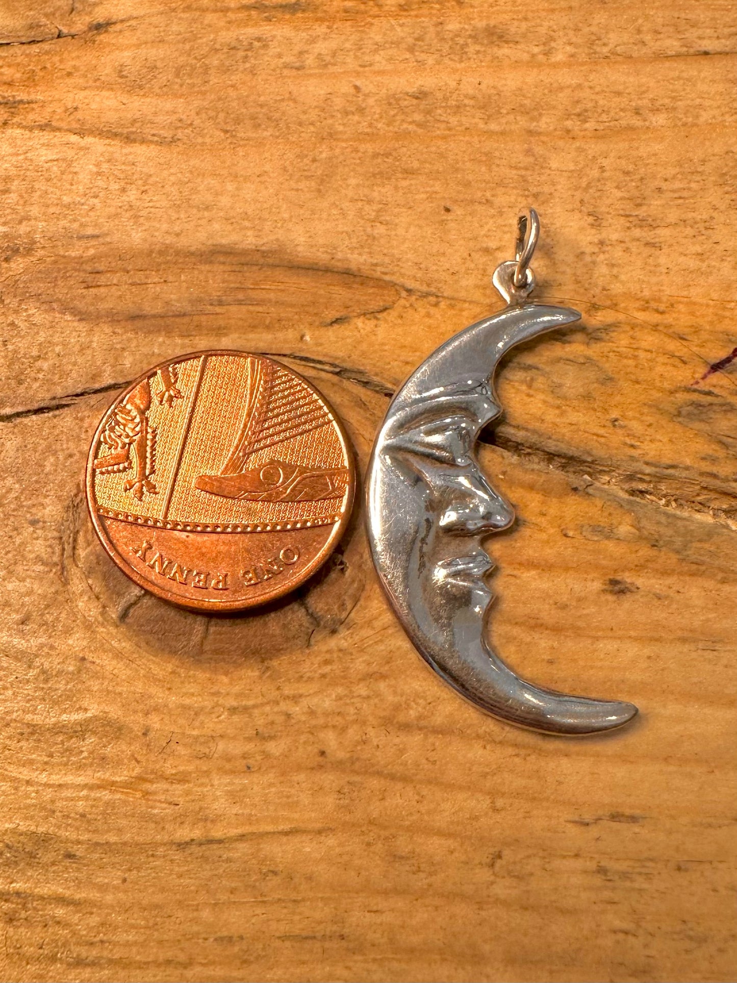 Vintage Moon face 925 Silver Pendant