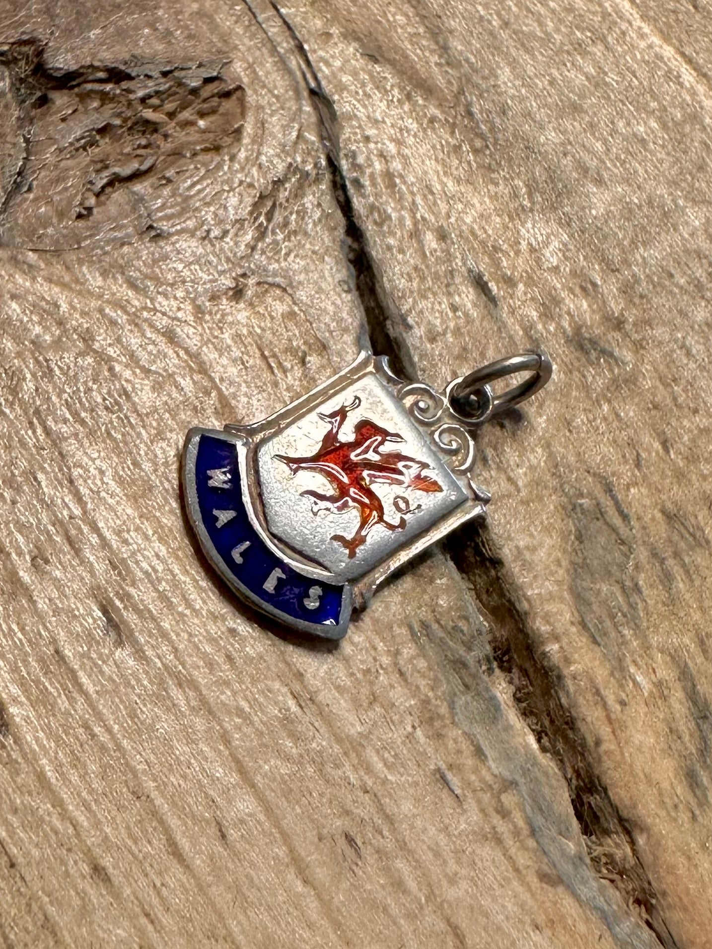 Vintage Wales Enamel Crest 925 Silver Charm Pendant