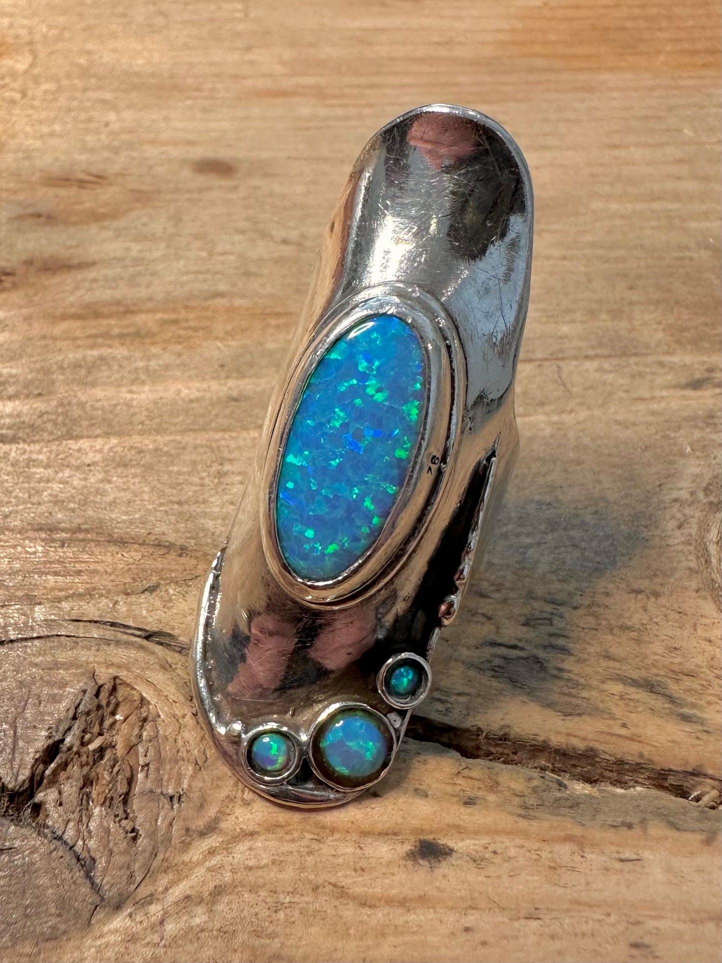 Vintage Blue Opal Long 925 Silver Size O Ring