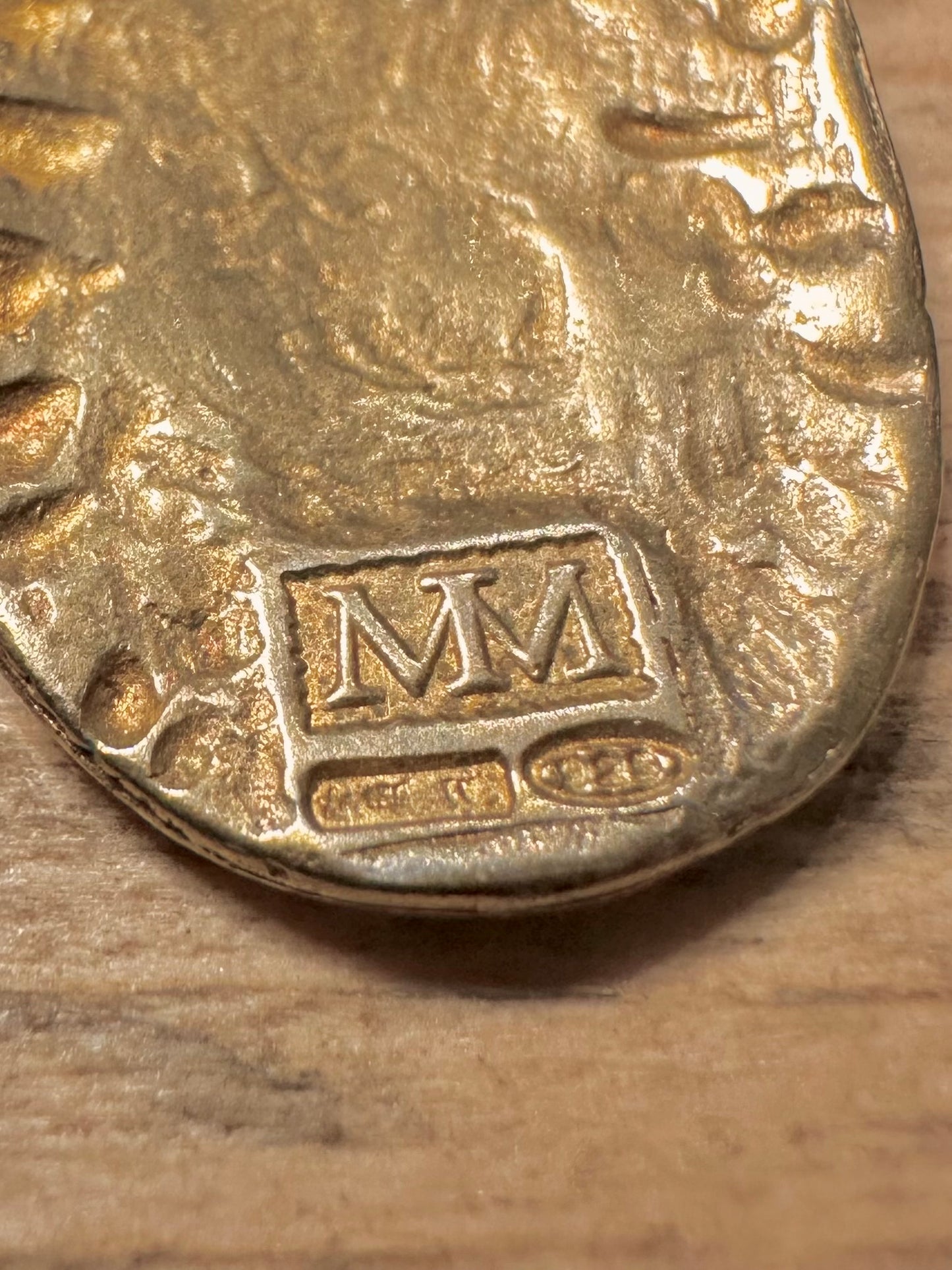 Vintage Face Gold on 925 Silver Pendant
