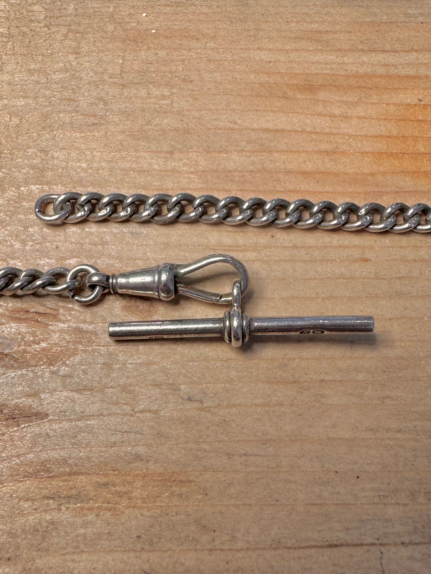 Vintage Albert Chain Maker Edwin Page with Onyx Thob and T Bar 925 Silver Hallmarked 925 Silver 15 inch Collectable
