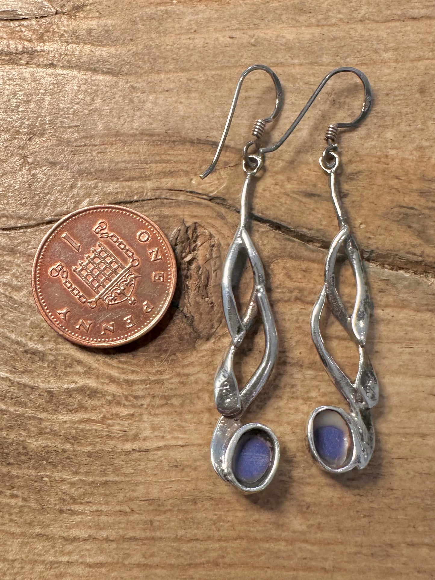 Vintage Lapis Dangle Twist 925 Silver Earrings
