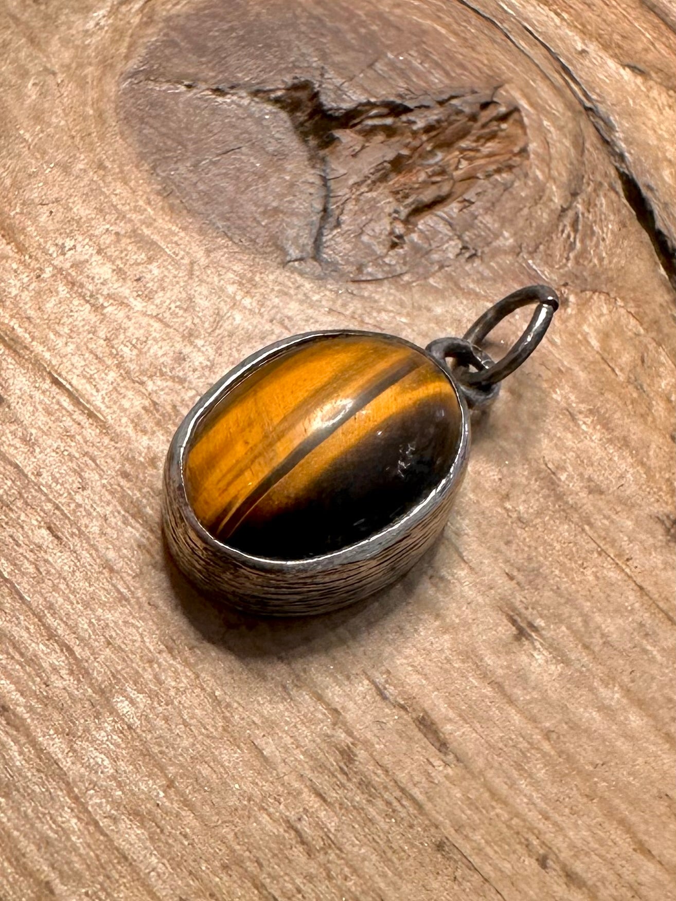 Vintage Tigers Eye Bark Effect 925 Silver Pendant