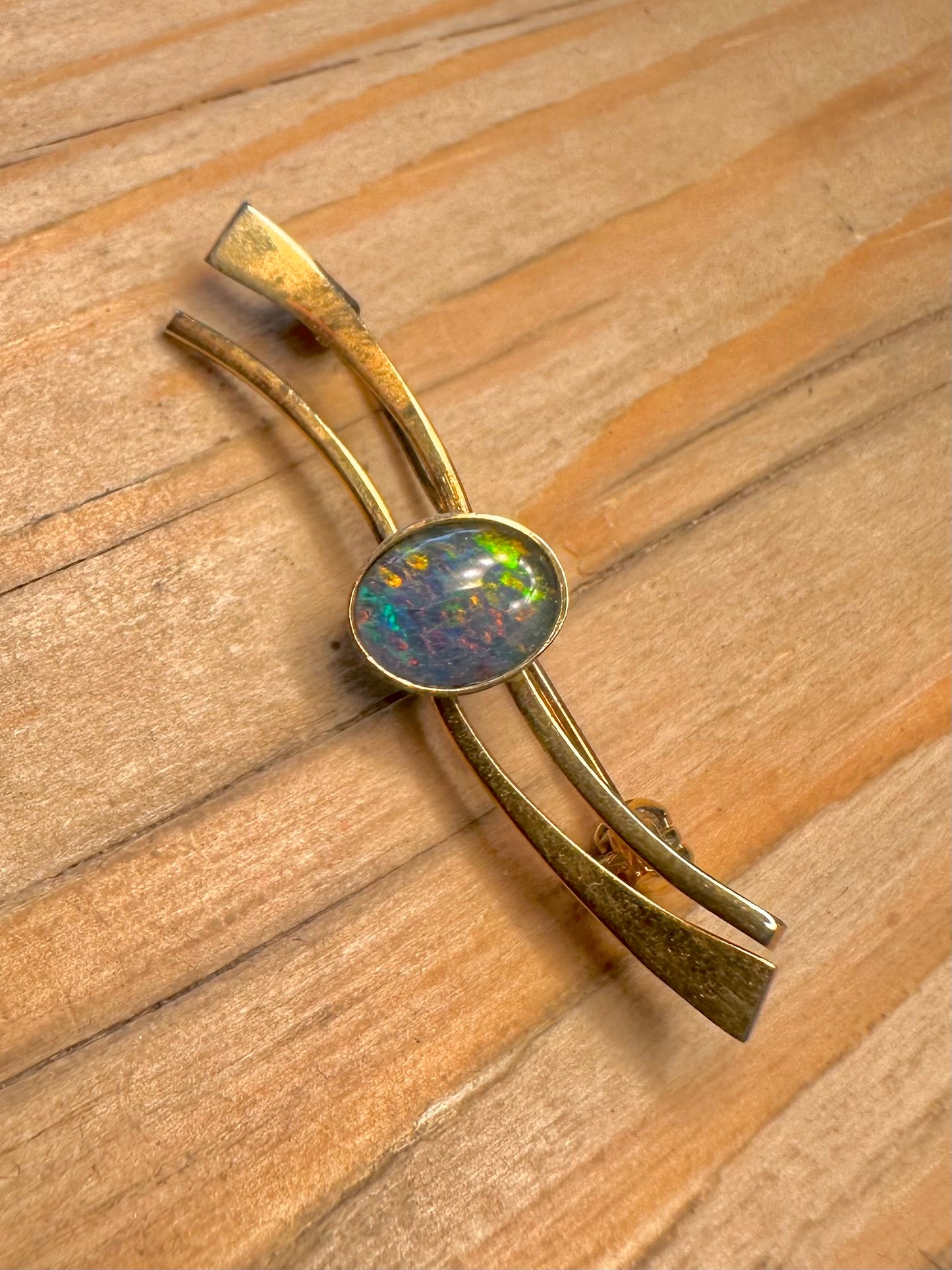 Vintage Blue Opal Gold on 925 Sterling Silver Brooch