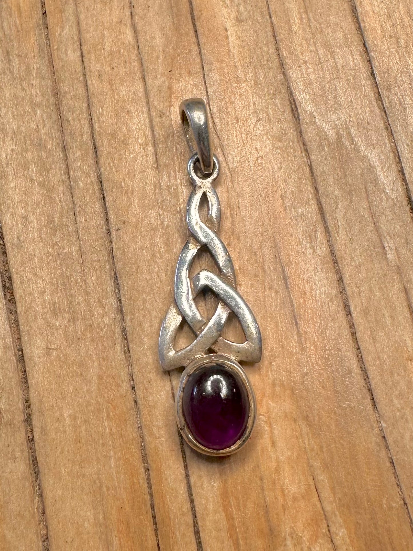 Vintage Amethyst Celtic 925 Sterling Silver Pendant