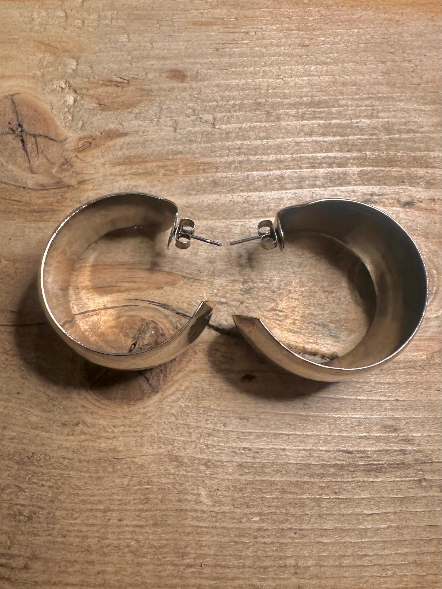 Modernist Chunky Half Hoops 925 Silver Earrings