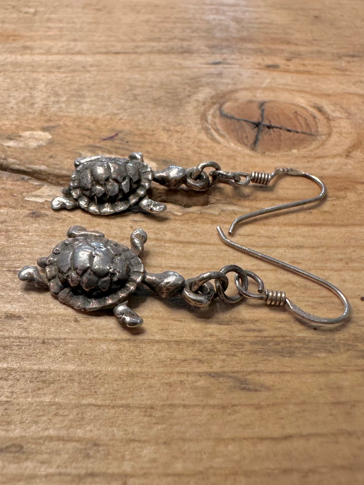 Vintage Turtle Dangle 925 Silver Earrings