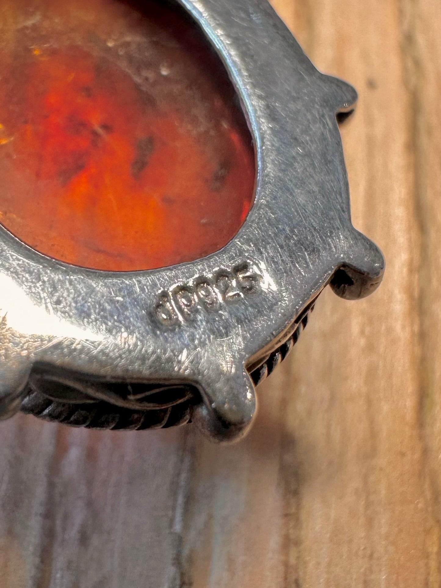 Vintage Amber Ornate 925 Sterling Silver India Pendant